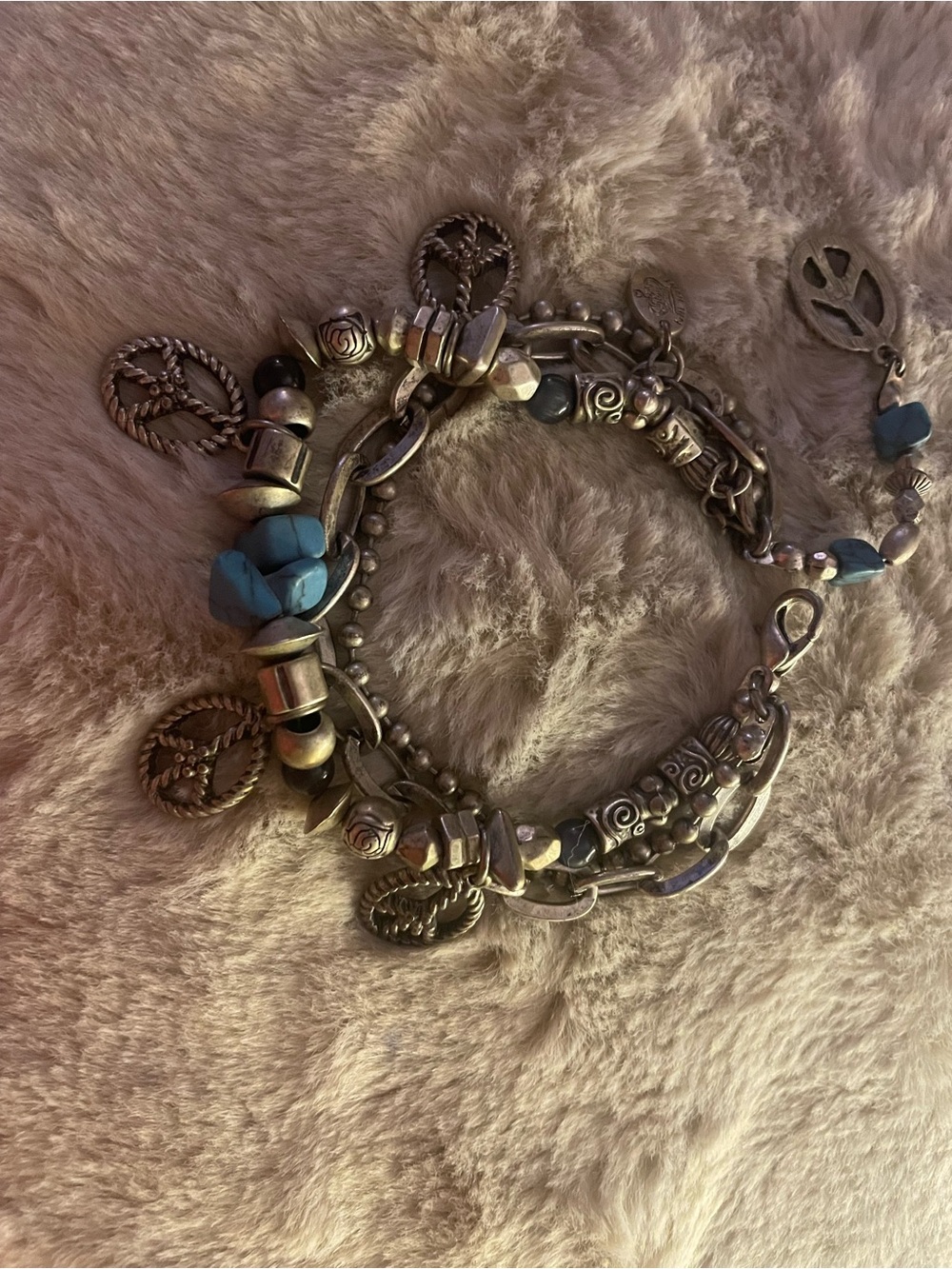 Vintage silver bracelet with charms and turquoise